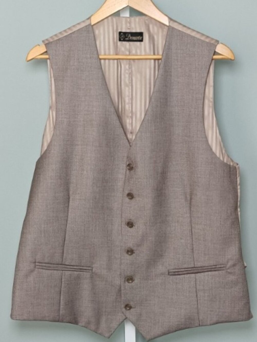 Demantie Waist Coat 6 Button 44" Chest 26" Length - Beige
